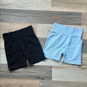 Black and Light Blue Ribbed Biker Shorts Set